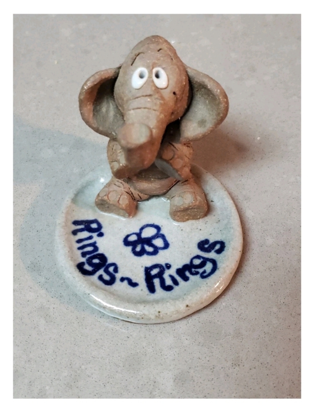 Vintage 1977 Studio Pottery Elephant Ring Holder Dish